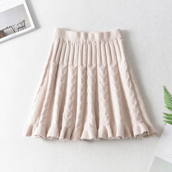 

autumn winter women sweater skirt student pleated skirts women cute sweet girls female knit skirt1, Black