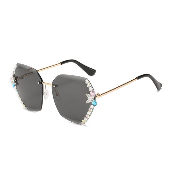 

new trendy frameless diamond-studded polygon sunglasses female gradient color glasses, White;black