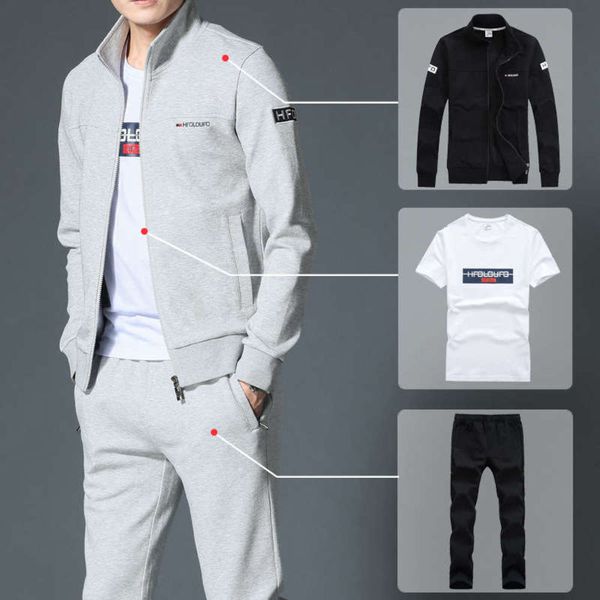 

and autumn 2020 new cardigan long spring sleeve casual sportswear men's three piece set, Gray
