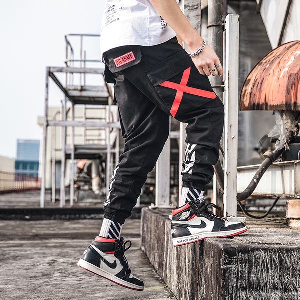 

2019 new fashion cargo pants men street style cotton jogger camouflage pants men casual slim sweatpants men t200104, Black