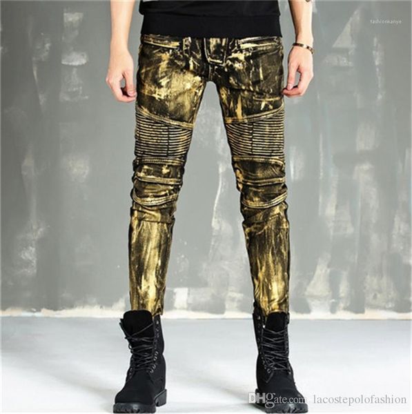 

luster skinny pencil pants zipper fly vintage hemme coated jeans mens designer jeans fashion light metallic, Blue
