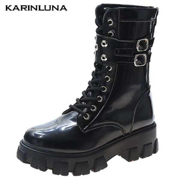 

karin dropship new fashion brand women shoes buckle straps flat platform ankle boots casual cross-tied female shoes, Black