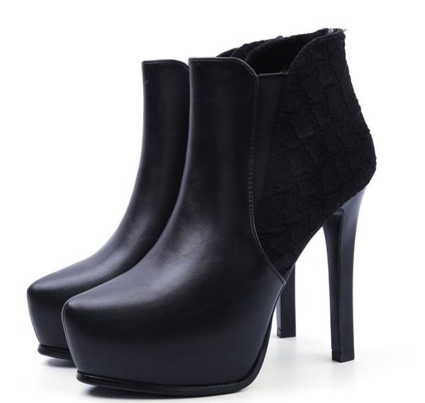 

2021 new 12cm pointed stiletto stiletto ankle boots waterproof platform platform high-heeled boots high-heeled shoes, Black