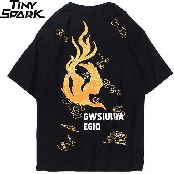 

men hip hop t shirt 2020 streetwear fire phoenix printed tshirt summer short sleeve t-shirt cotton tees hipster, White;black