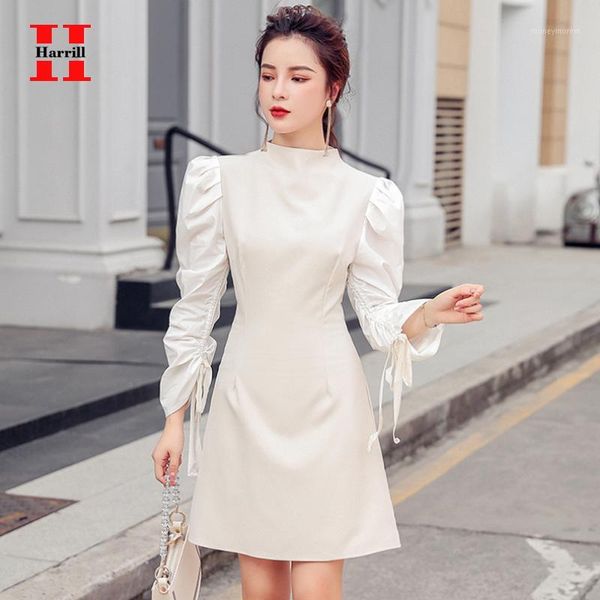 

casual dresses vintage a-line dress woman elegant drawstring lacing up long sleeve design midi clothing high waist slim dress1, Black;gray