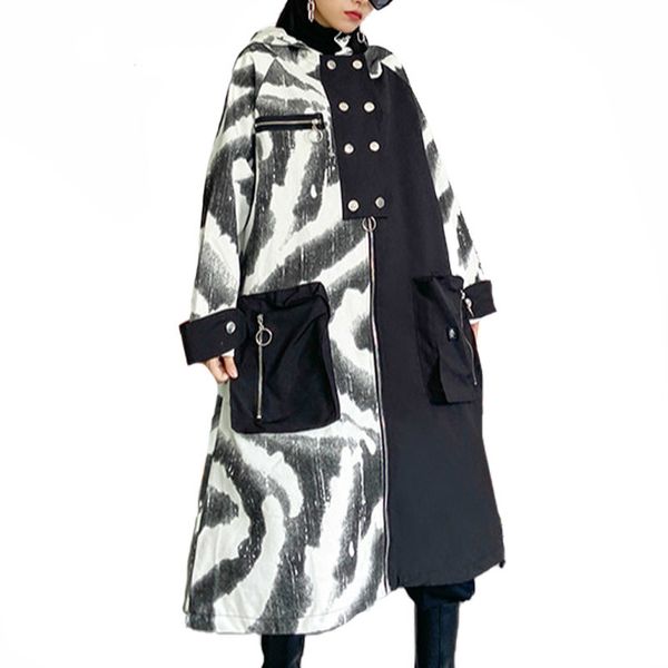 

european style streetwear ladies printed trench coats women denim windbreakers long clothes oug3, Black;brown