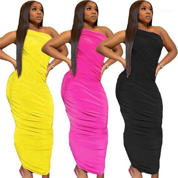 

long dresses famale solid color clothes womens one shoulder stacked dress slim fit summer sleeveless, Black;gray