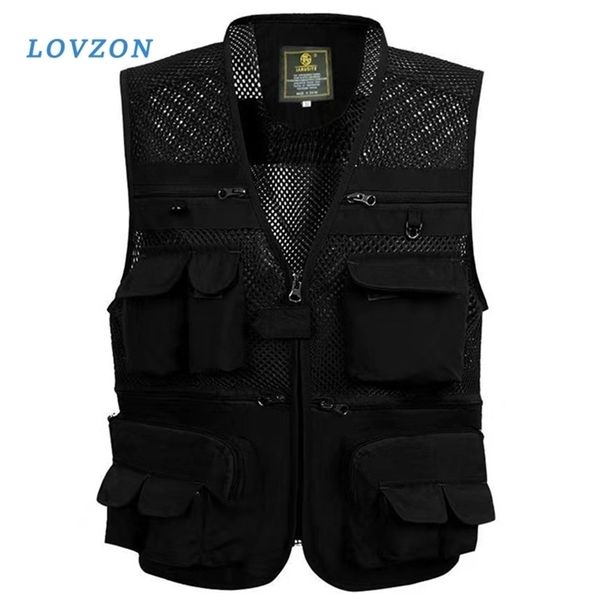 Lovzon descarregando colete tático casaco masculino verão fotógrafo colete malha trabalho sem mangas jaqueta ferramenta muitos bolso colete masculino 201126