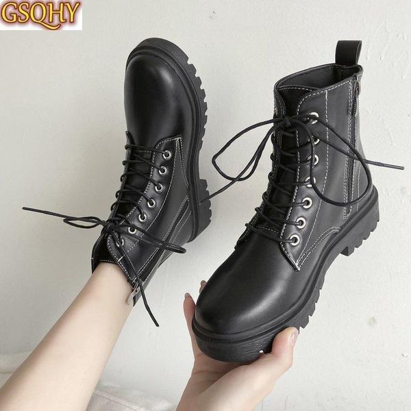 

boots botas women motorcycle ankle wedges female lace up platforms spring black leather oxford shoes woman 2021 mujer1