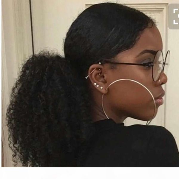 

brazilian hair ponytail human hair ponytails 20inch 120g kinky curly indian clip hair extensions more color, Black