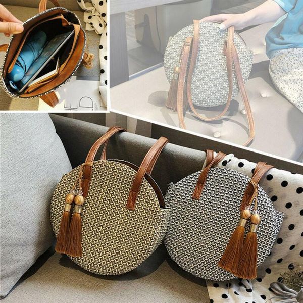 

women girl bag round straw bag summer rattan handmade woven beach circle handbag