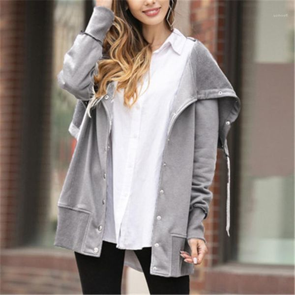 

jackets designer female single breasted elegant outerwear solid color irregular ladies sweatshirts fashion drawstring shawl cardigan hooded, Black;brown