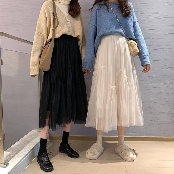 

skirts high waist mid-length mesh skirt half-length, Black