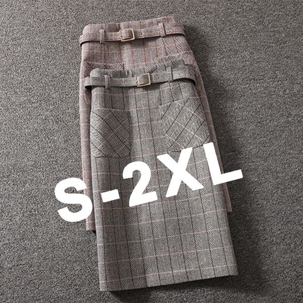 

women's winter one-step bag hip skirt female korean version woolen plaid skirt female mid-length high-waist slit, Black