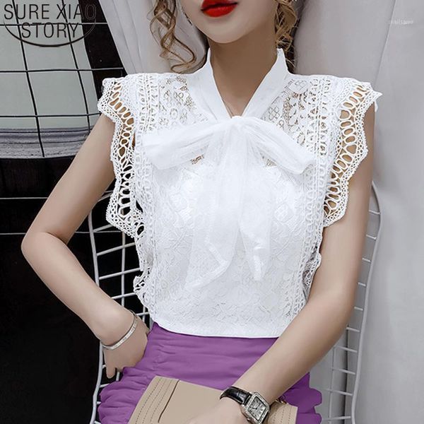 

hollow out blouses women white lace shirts short sleeve summer korean fashion sleeveless 2021 womens and blouses 98111