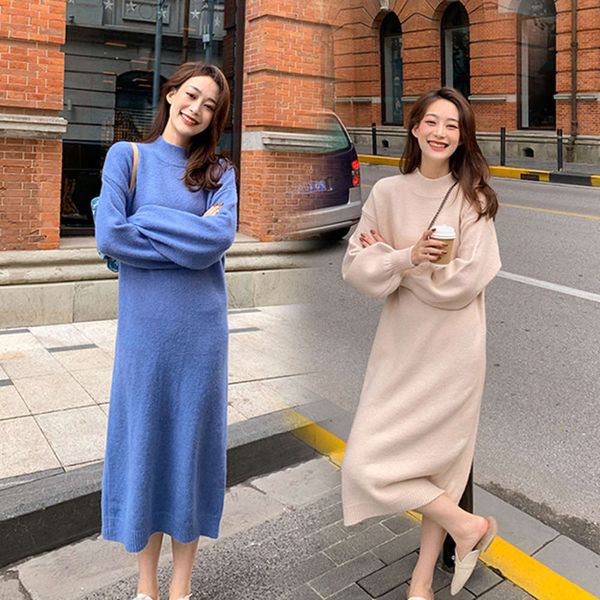 

pregnant women's clothing autumn winter 2020 new pregnant women's sweater core spun silk knee length thickened lactation sweater, White