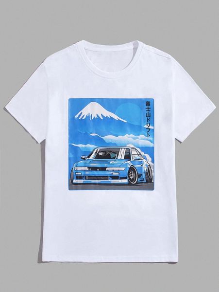 

romwe guys car & mountain graphic tee x7gt#, White;black