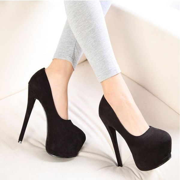 

dress shoes 2021 ultra high heels round head suede single women fine heel 14cm waterproof platform casual woman fb-19, Black
