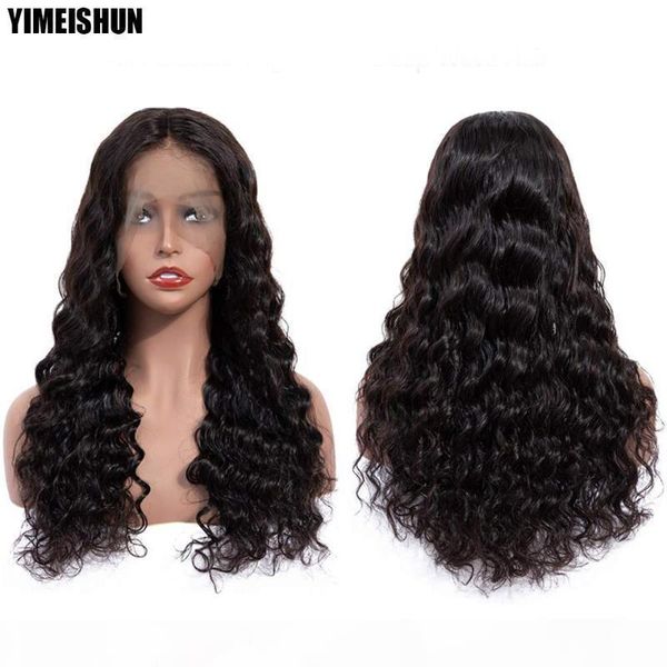 

loose deep wave wig 180 density lace front wig loose deep wave peruvian hair wigs lace front human hair pre plucked color, Black;brown