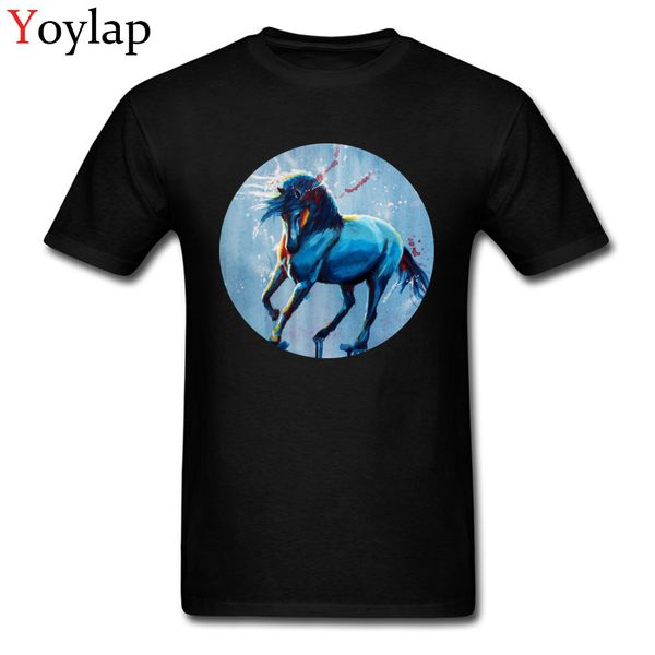

wild elegance art paint horse men's cool blue t-shirt fabric man short sleeve t shirts geometric sport hooded sweatshirt hoodie