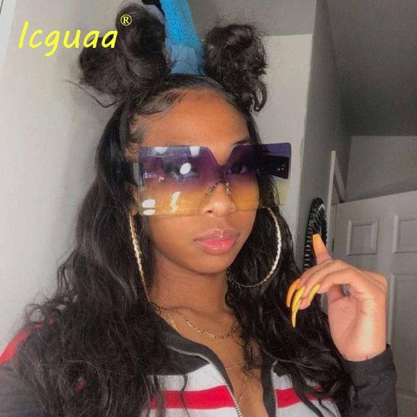 

sunglasses onepiece oversized square rimless women brand designer flat big sun glasses female one piece travel gafa de sol, White;black