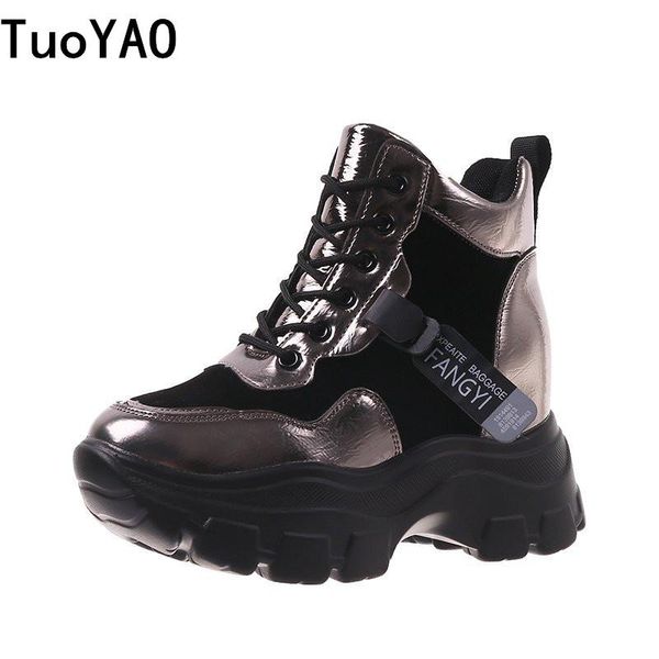 

ankle boots women's 2020 autumn winter short boots platform breathable chunky sneakers round toe lace thick bottom black