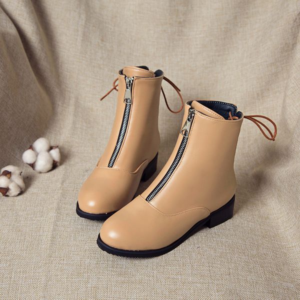 

2021 new zipper lace up ankle autumn winter round toe women shoes square heel all match short boots big size 34-43 vvi5, Black