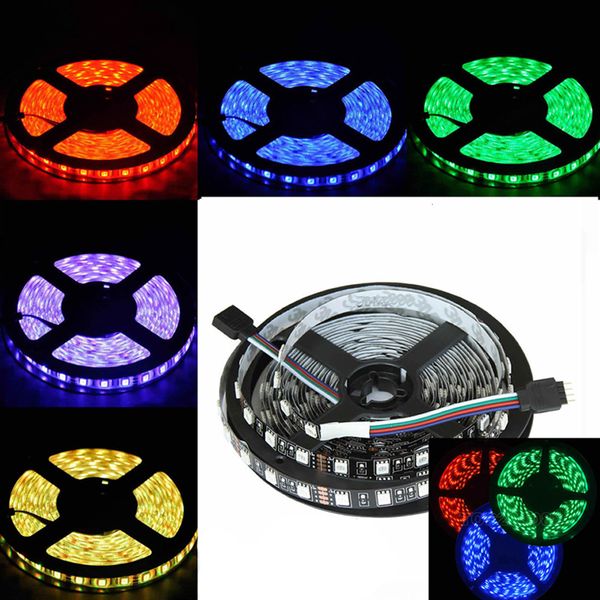 

2021 new strip 5050 smd led light flexible ribbon rgb 5m 300leds non-waterproof or waterproof dc 12v white & pcb black loxu