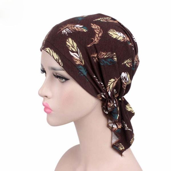 

женщины durags bandanas turban hat мода флористическая печать мусульманская растяжка chemo cap выпадение волос headscarf headwrap индия шляп, Black