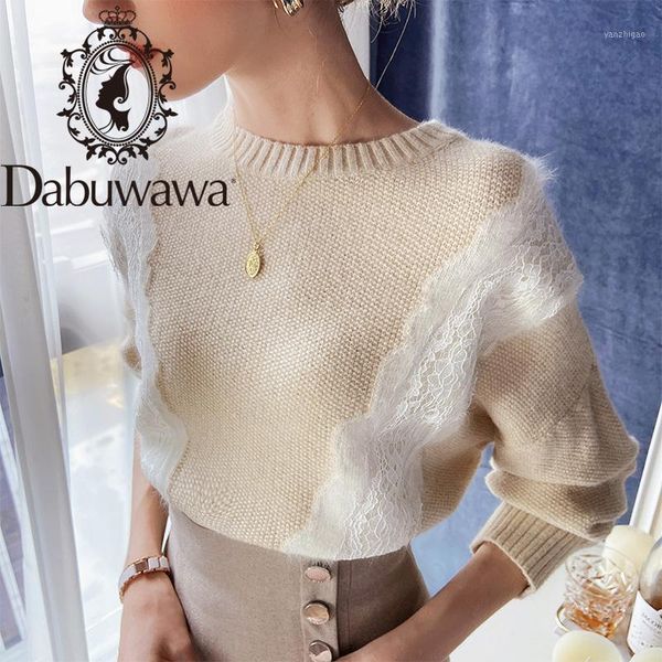 

dabuwawa autumn winter women's lace sweater casual simple fashion knitted pullover long sleeve o-neck sweater female dt1dkt0281, White;black