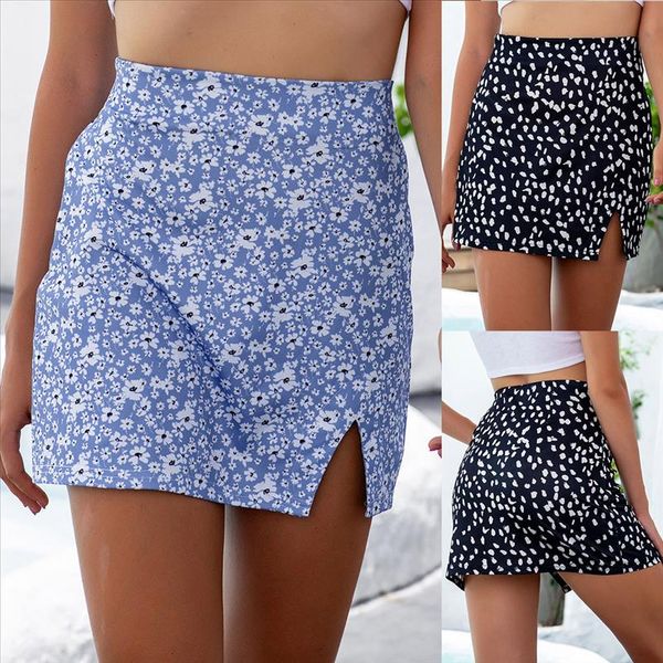 

fashion woman skirts slit floral print slim short skirt party cocktail wrap split mini skirt mujer faldas jupe femme, Black