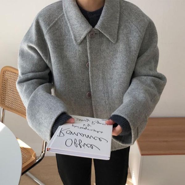 

women's wool & blends lamtrip autumn winter 2021 korean style turn-down collar solid beige warm coat female elegant long sleeve, Black