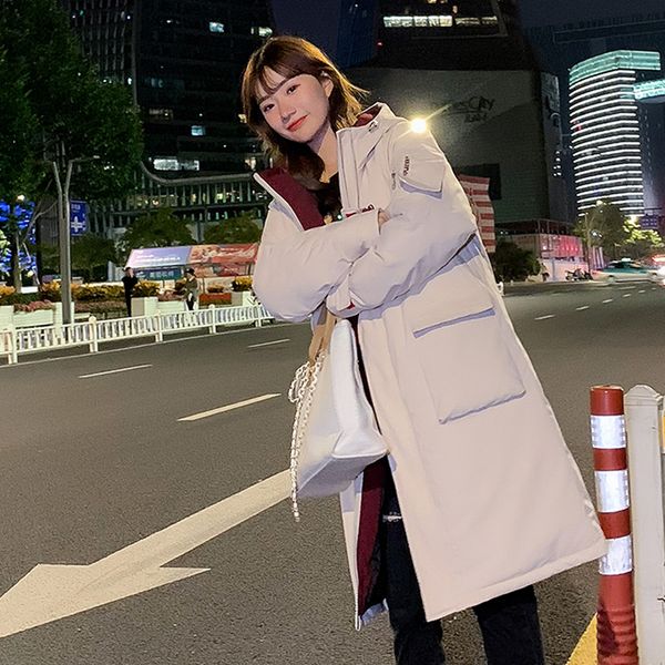 

2021 newx-long women's winter coat collar plus size hooded jacket women big pockets thicken 924c, Black