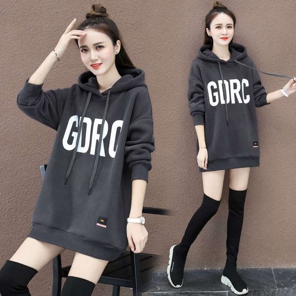 

hooded sweater thickened plush women's clothing 2020 new european style fashion loose korean version, Black