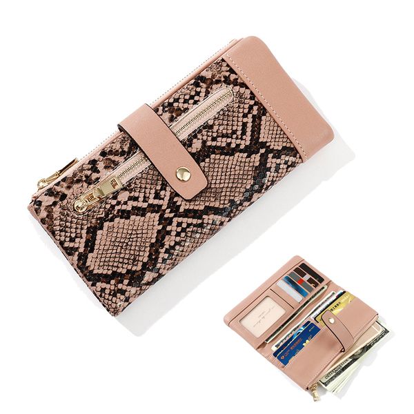 

new snake mobile phone bags long ladies luxury leather wallet fashion stitching leopard print large capacity purses clutch