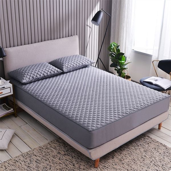 

Breathable Gray Emed Mattress Covers Protector Cotton Bed Cover No Zipper 180*200 Mattresses Topper Full Size Bedding 201218