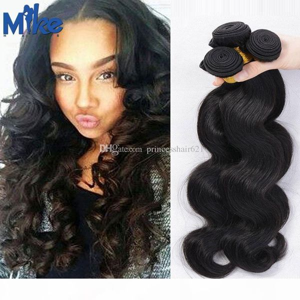 

mikehair body wave human hair wholesale brazilian wavy hair extensions 3 bundles soft peruvian indian malaysian hair bundles ship, Black