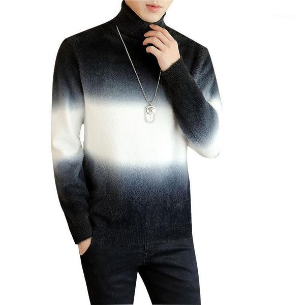 

men's sweaters autumn winter men's turtleneck sweater patchwork warm slim fit long sleeve no yq clothing knitted casual male pullo, White;black