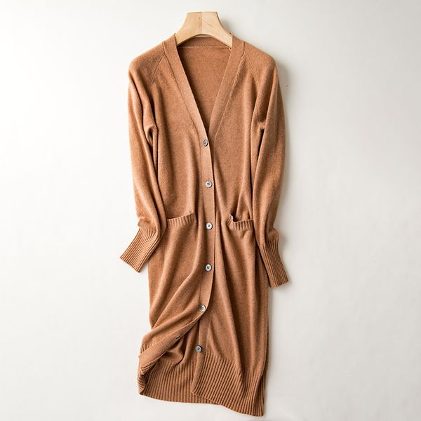 

2021 quality cardigan 100% knitted v-cleavage long female winter high stardard wool dress 6oga, White;black