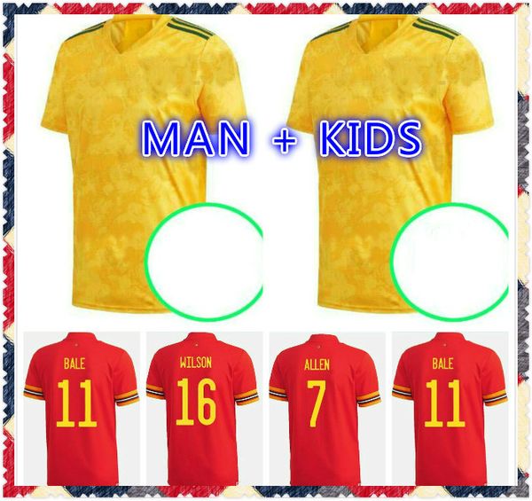 

man kids 2020 2021 wales soccer jerseys 11 bale 10 ramsey vokes allen james wilson b.davies custom home red kids youth football shirt, Black;yellow