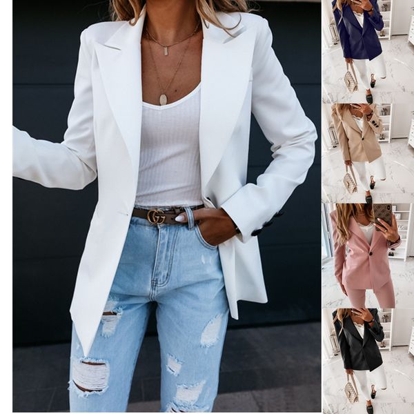 Blazer Kadınlar Için Sonbahar Ceket Moda Ofis Bayan Zarif Temel Rahat Katı Düğme Iş Elbisesi Ceket