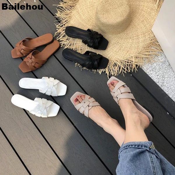 

bailehou 2019 new flat casual slippers daily summer beach flip flops vacation sandal footwear brand slide outdoor slipper female x1020, Black