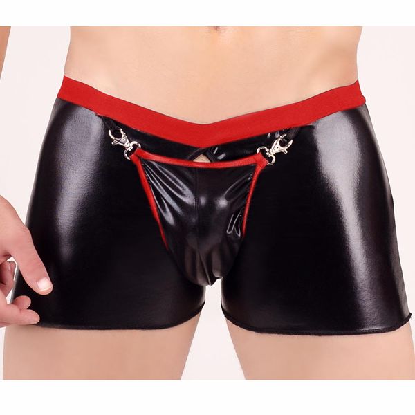 

catsuit costumes men underwear pu boxers shorts patent leather tights nightclub stage ds clothing erotic gay underwear, Black