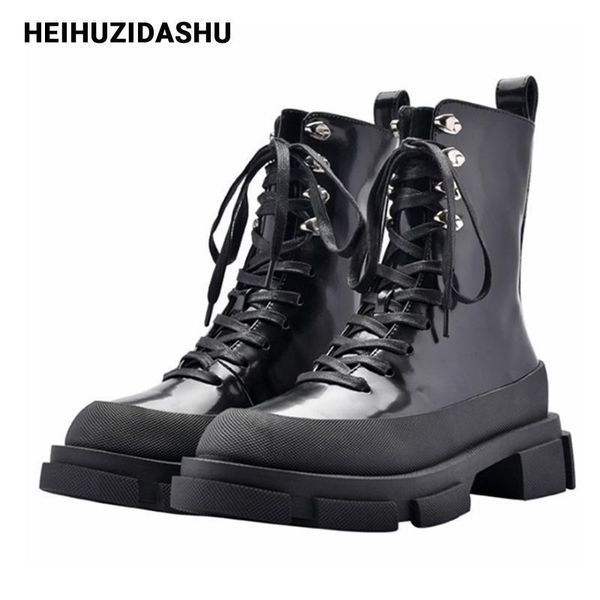 

punk style 2020 black women ankle boots thick heel creepers riding boots lace up autumn botas mujer platform rubber shoes