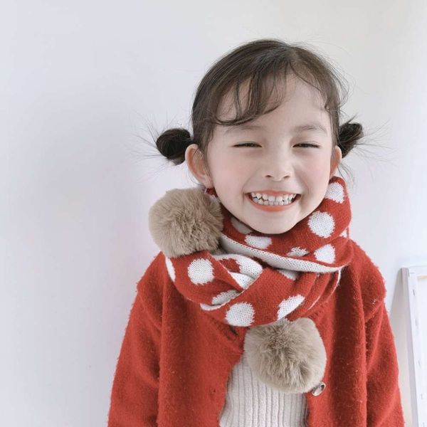 

wave autumn bib winter new double-sided children's knitted point korean fashion model boys and girls warm scarf, Red;brown