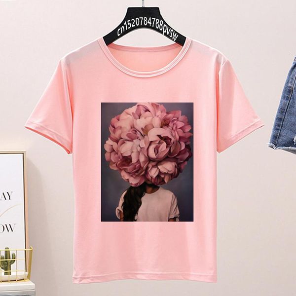 

women flower butterfly lady pink print t shirt summer short sleeve harajuku t-shirt girl 90s ullzang kpop tees drop, White