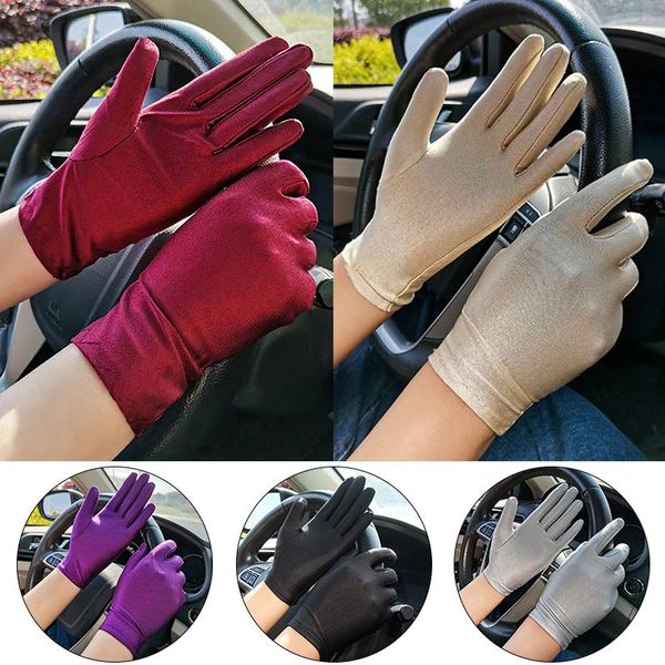

Pair Spring 1 Summer Sunscreen Stretch Spandex Gloves Women Thin Pure Color Gloves Tight Wave Point Ladies Riding Drive, Blue;gray