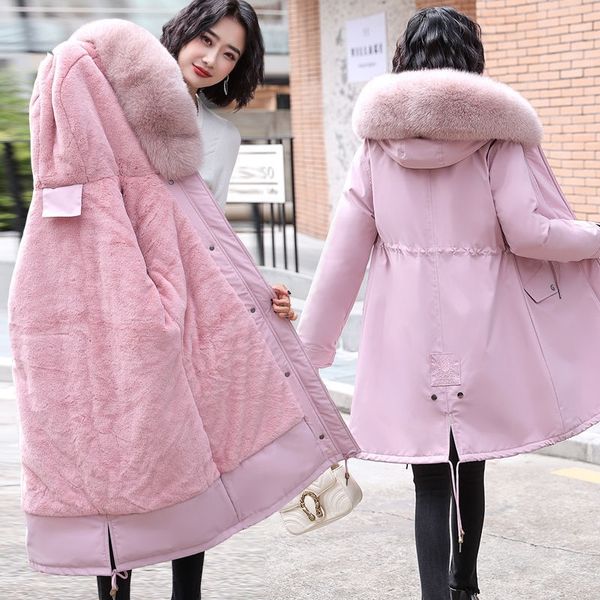 

winter coat women fashion winter jacket women fur lining cotton padded parka outwear winter hooded female jacket warm coat 201110, Black