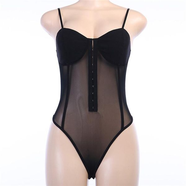 

women's jumpsuits & rompers 2021 suspender bodysuitsuspender bodysuit hanging mesh splicing jumpsuit, Black;white