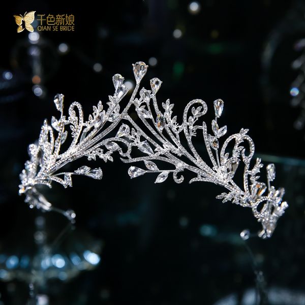 

bridal headdress korean light luxury diamond crown headband hair ornament earring set wedding dress accessories xinyan, Silver